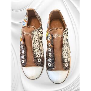 Vintage Y2k Ed Hardy Slip-On Canvas Sneakers Tattoo, Skull Graphic   7